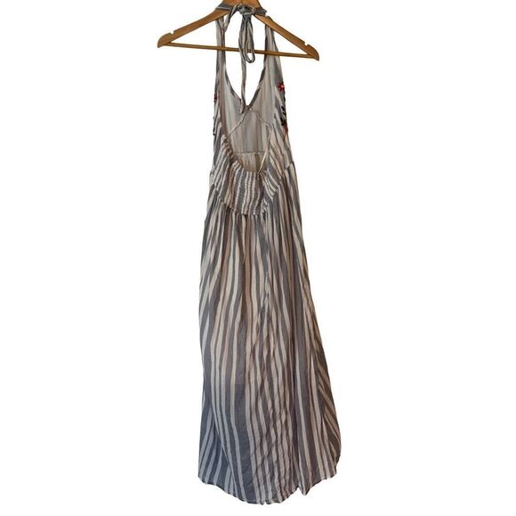 RAGA STRIPED MAXI HALTER EMBROIDERED DRESS SMALL - Picture 4 of 7
